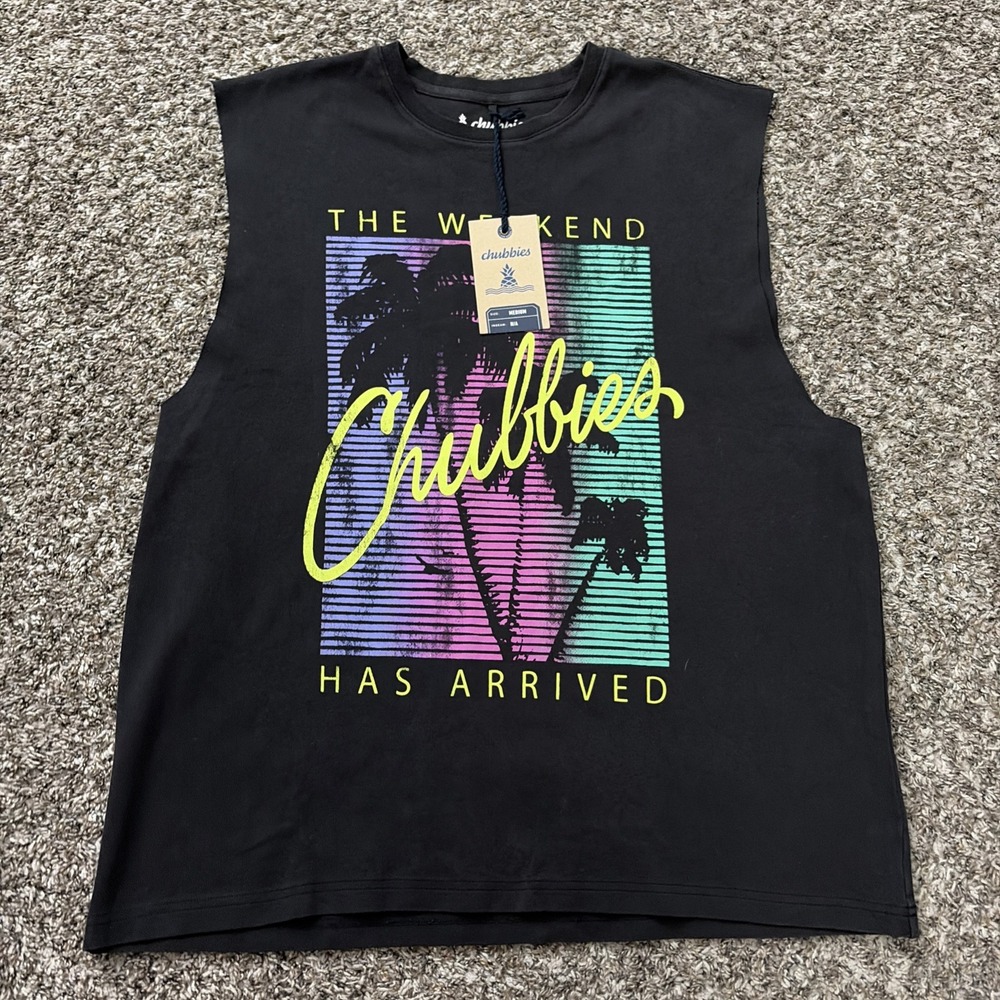 Chubbies The Long Summer Night Muscle Tank Top Medium Men's NWT Black Neon